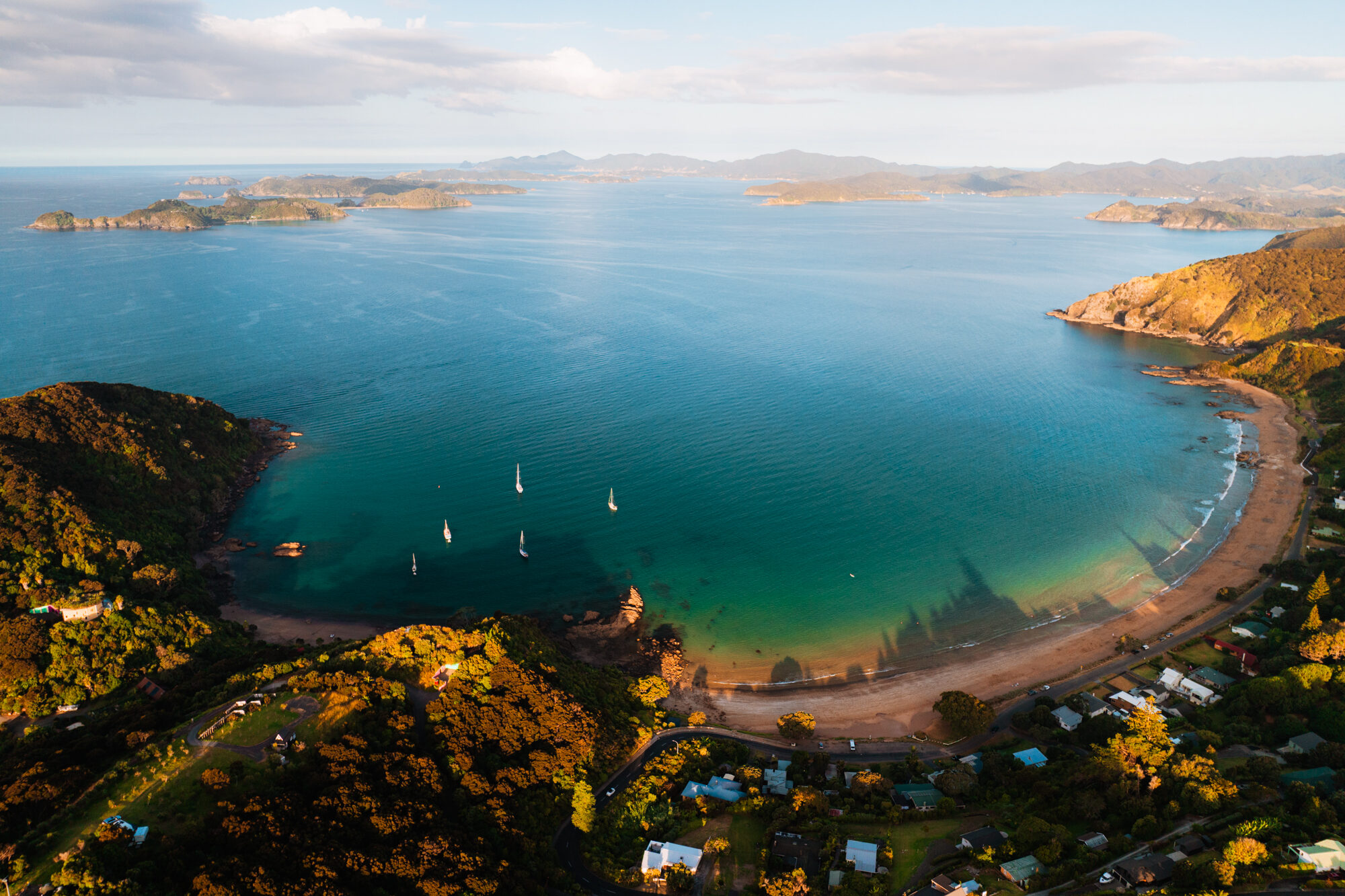 Aerial view over Long Beach - Cloud, Bay of Islands, New Zealand